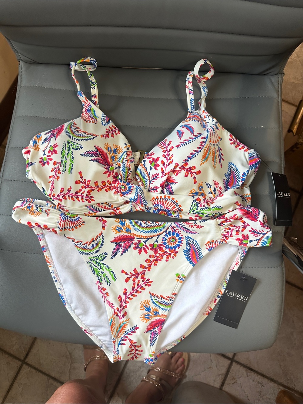 Lauren Ralph Lauren White Floral Print Two-Piece Swimsuit